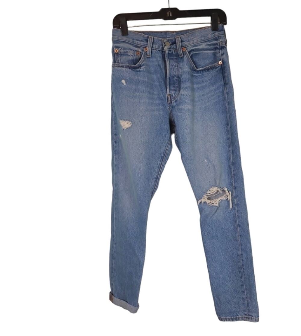 LEVIS® 501 W26 / L28 Skinny Cropped Jeans - Button Fly Distressed – 100% Cotton